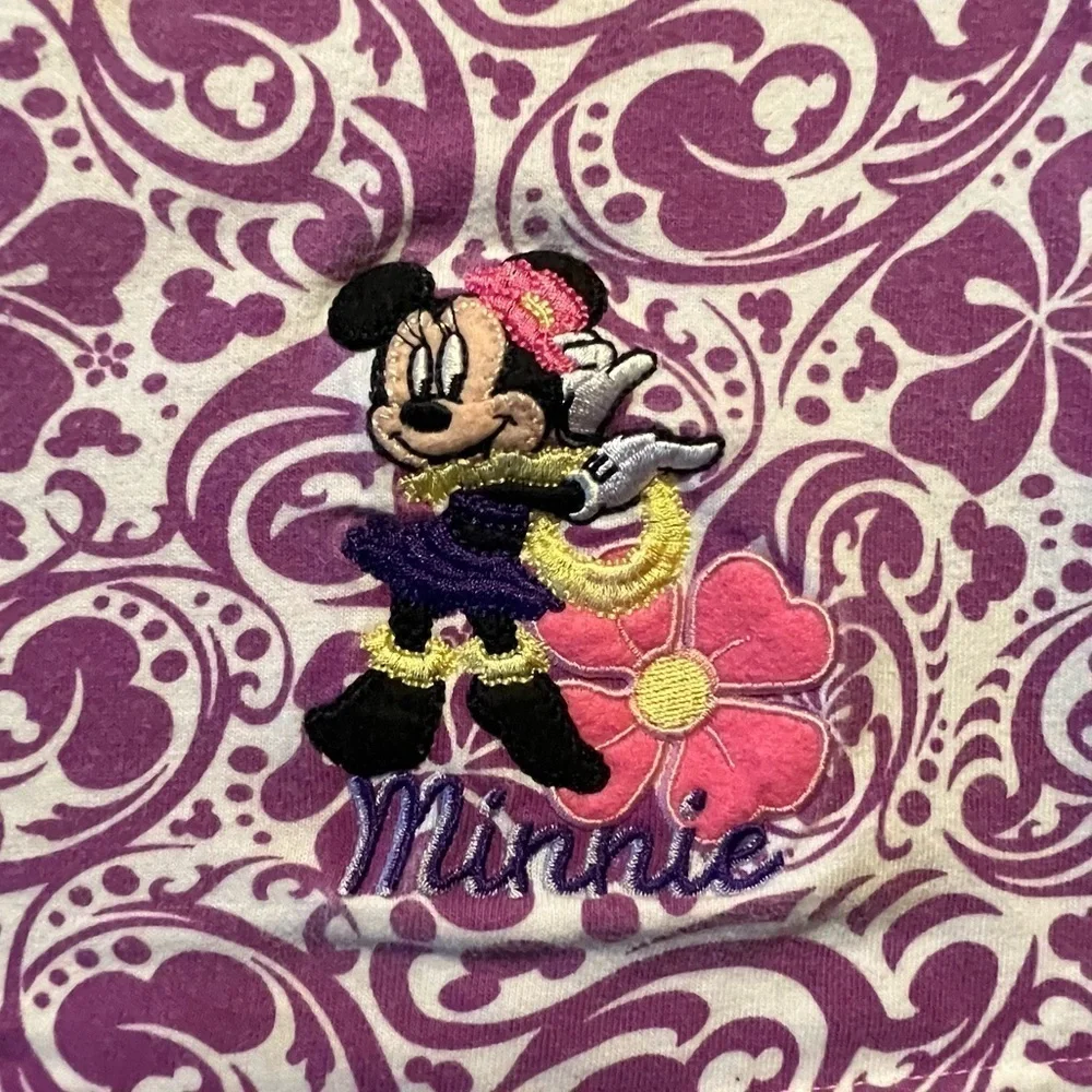 Disneyland Resort Kid Dress Sleeveless Hawaiian Print Minnie Purple White Small